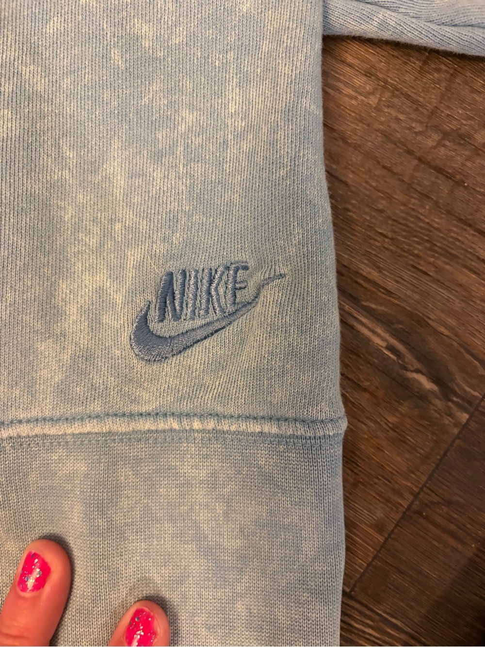 Nike Men's Blue Acid Wash Just Do It Pullover Hoodie Terry Knit Size Medium - Picture 9 of 10